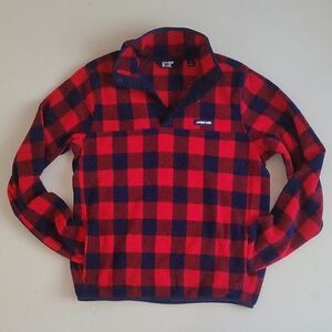 Lands' End Red and Navy Checkered Fleece Top